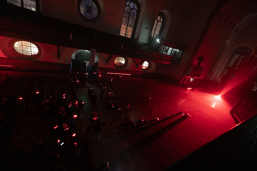 Photo of the light plane, shown in the installation No Barrier, an exhibition in the Trinity Church Regensburg (Germany)