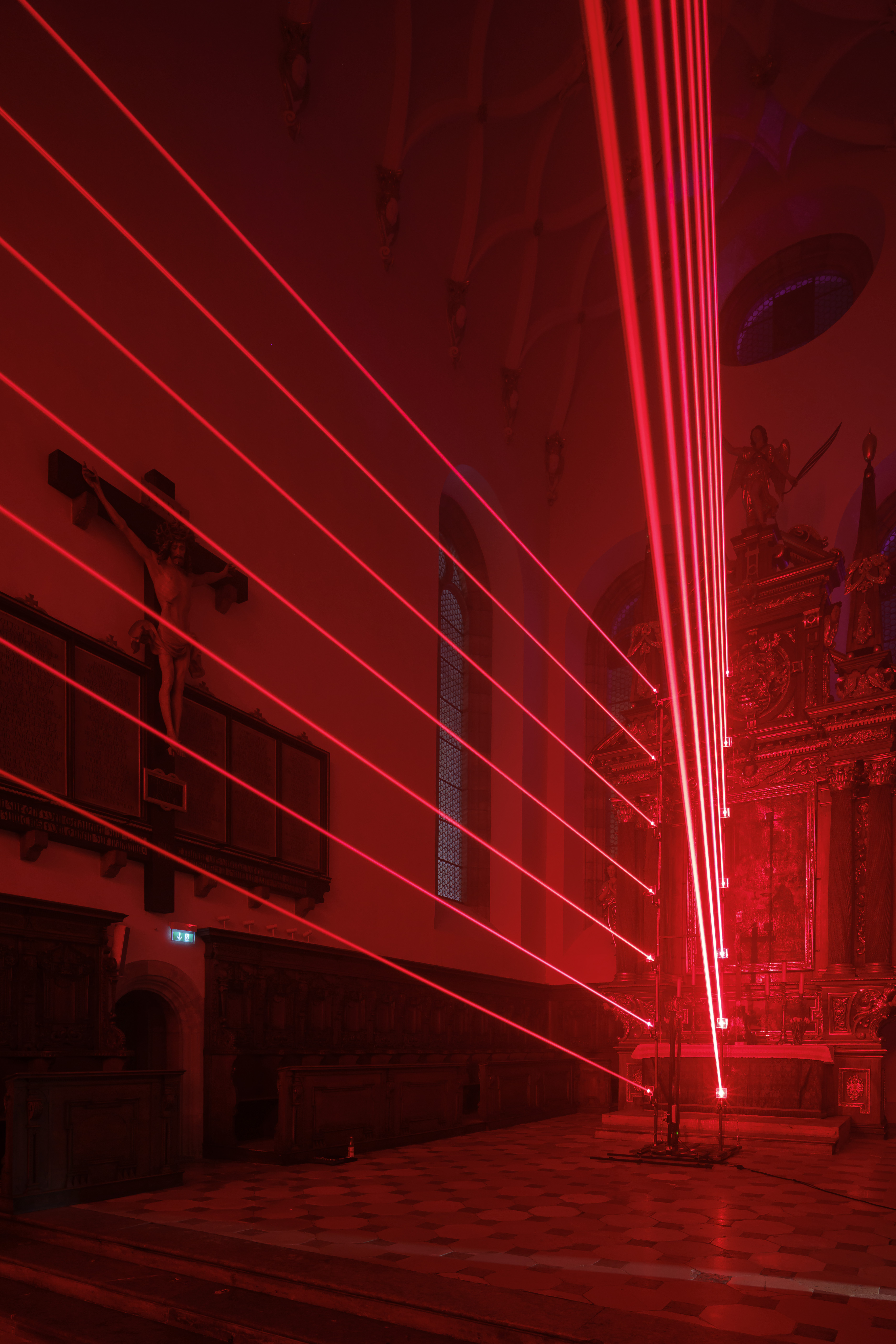 Photo of the light gate, shown in the installation No Barrier, an exhibition in the Trinity Church Regensburg (Germany)