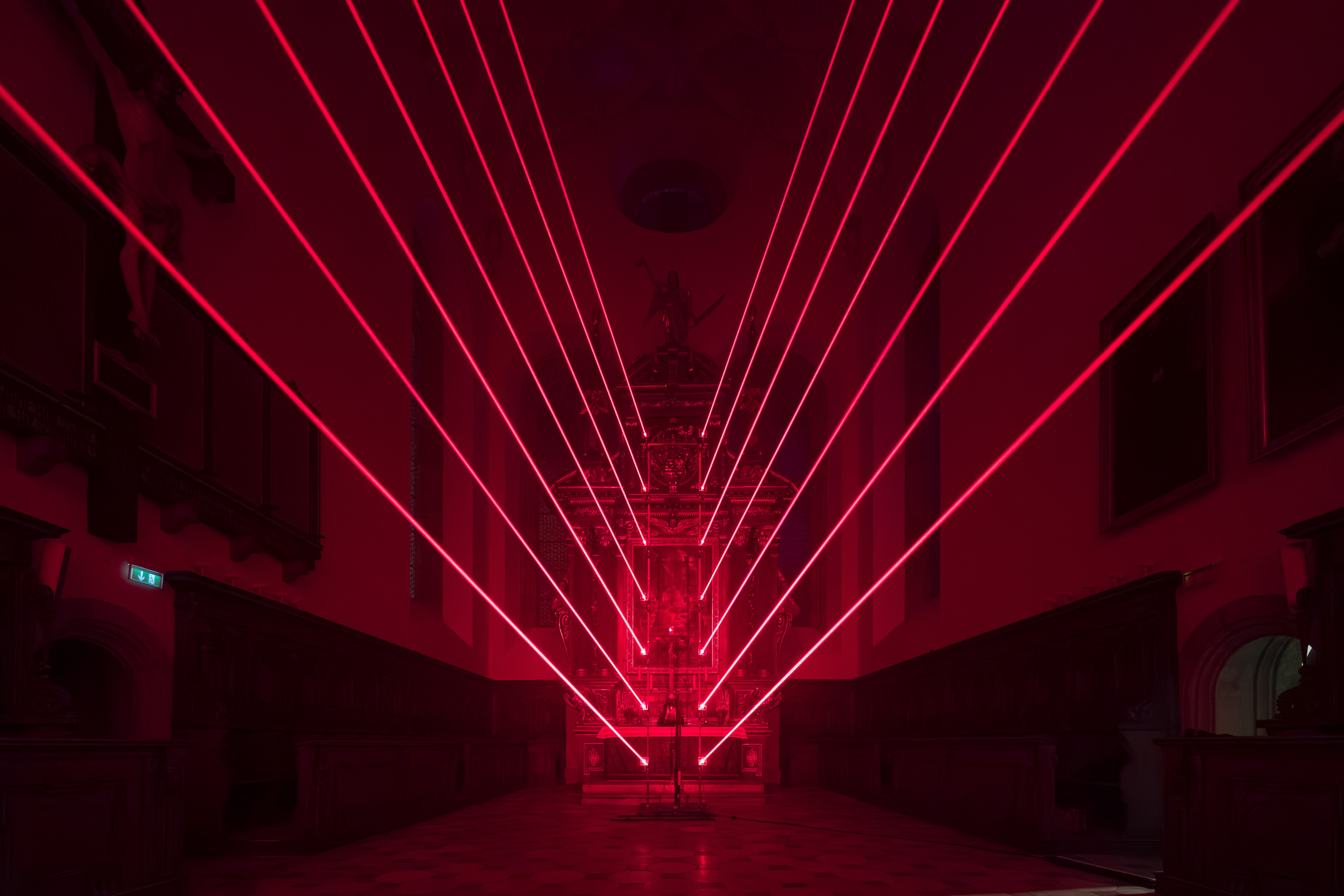 Photo of the light gate, shown in the installation No Barrier, an exhibition in the Trinity Church Regensburg (Germany)