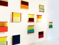 Abbildung mehrerer Farbkompositionen von Margareta Hesse auf der Einladungskarte_Flyer des Kunstvereins